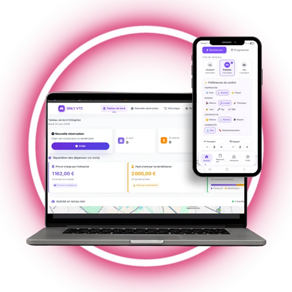 Écran de suivi de course de l'application ONLY VTC